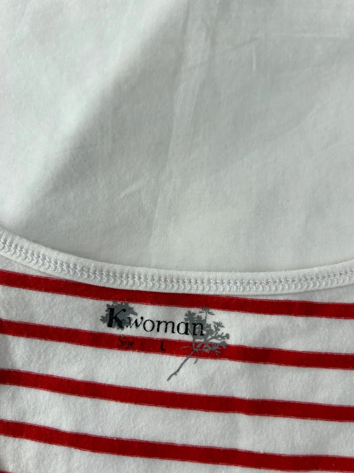 Camiseta a rayas rojas y blancas de manga corta talla L para mujer – photo 5